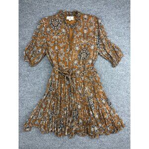 Hannah Dress Womens 2 Brown Floral High Neck Half Sleeve Boho Fit & Flare Mini